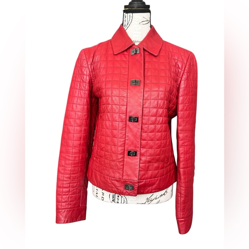 Siena Studio Red Leather Quilted Jacket with unique Silver Closures size Medium